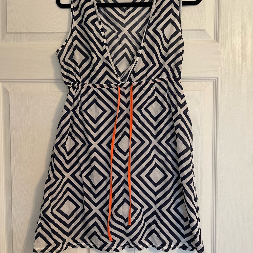 Geometric Patterned Sleeveless Dress bathing suit coverup blue and white Size L‎ - Picture 2 of 9